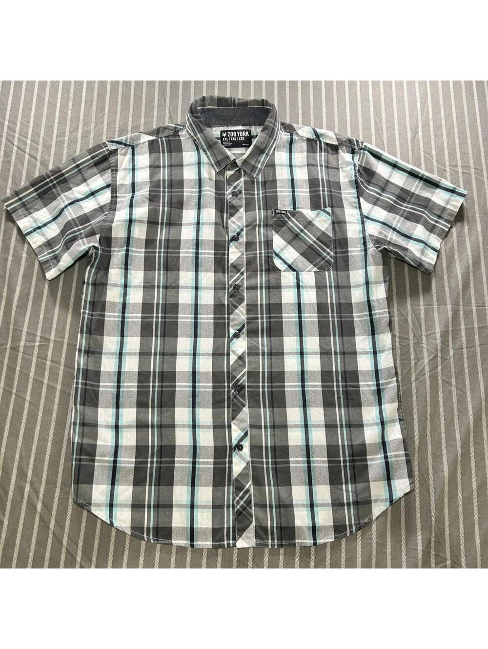 Zoo York Skateboard Company Blue Plaid Short Sleeve Button Down Shirt Men’s XXL